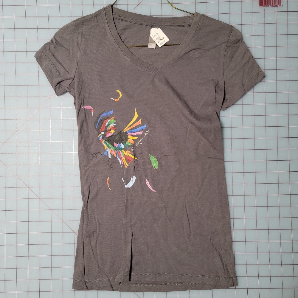 Discontinued Lady's V-neck Graphic Tee "Crow" by rk3handcrafted